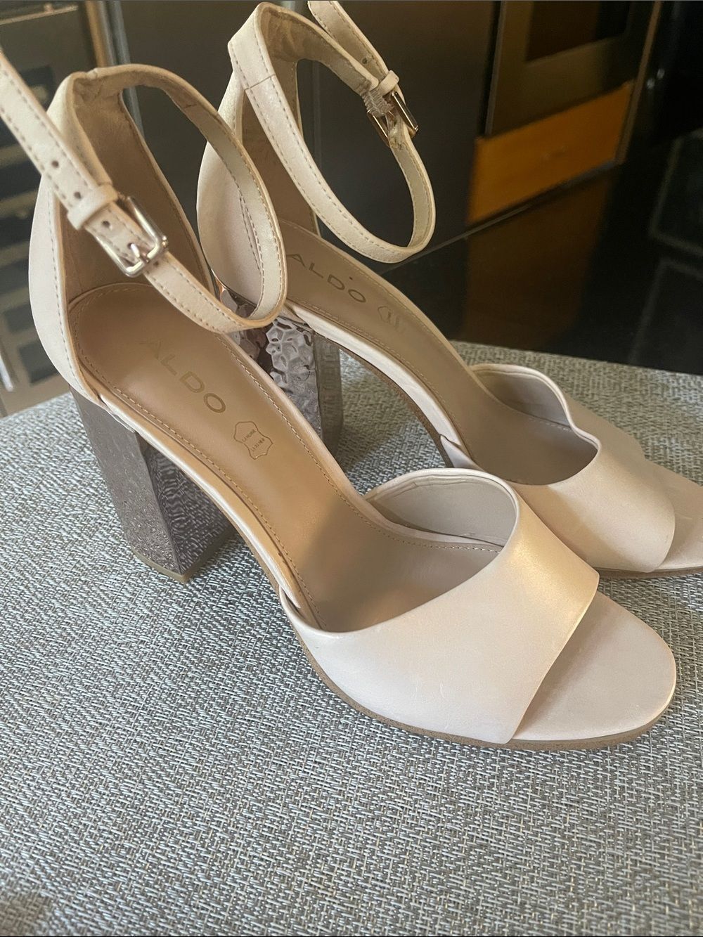 ALDO Blush Nude Open-Toe Block Heel Sandals with Ankle Strap